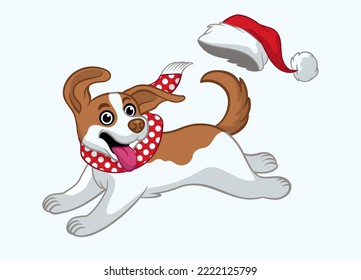 Cheerfull cartoon Jack Russell puppy celebrating Christmas