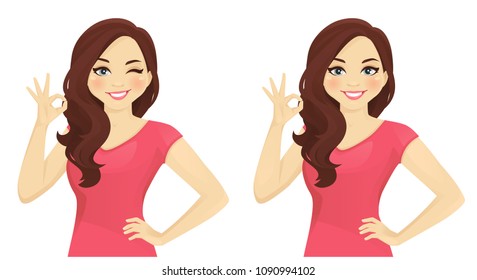 Cheerfull woman gesturing ok sign vector illustration