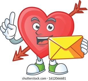 Cheerfully arrow love mascot design with envelope