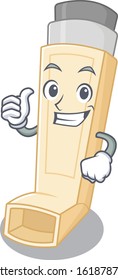 Cheerfully asthma inhaler making Thumbs up gesture