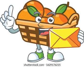 Cheerfully basket oranges mascot design with envelope