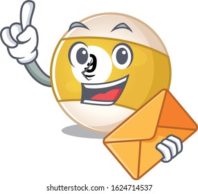 Cheerfully billiard ball mascot design with envelope