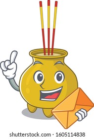 Cheerfully chinese incense mascot design with envelope
