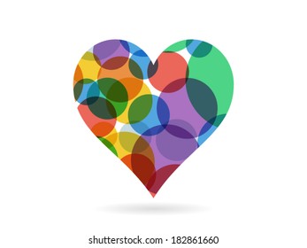 Cheerfully colorful dotted heart shape vector graphic template illustration isolated on white background
