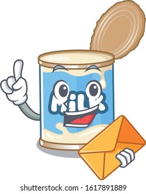 Cheerfully condensed milk mascot design with envelope