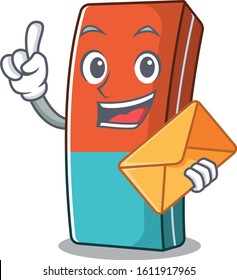 Cheerfully eraser mascot design with in envelope