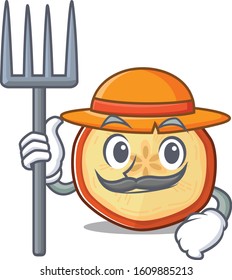 Cheerfully Farmer apple chips cartoon picture with hat and tools