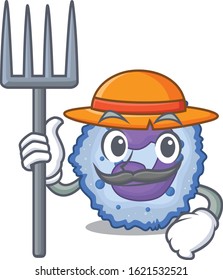 Cheerfully Farmer basophil cell cartoon picture with hat and tools