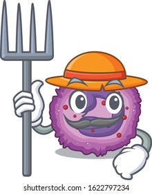 Cheerfully Farmer eosinophil cell cartoon picture with hat and tools