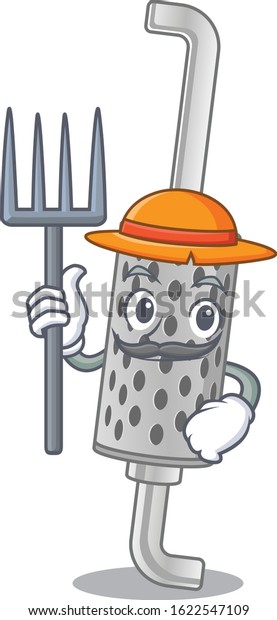 Cheerfully Farmer exhaust pipe cartoon picture with\
hat and tools