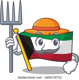 Cheerfully Farmer flag kuwait cartoon picture with hat and tools