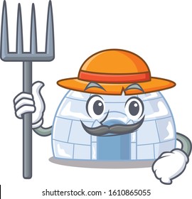 Cheerfully Farmer igloo cartoon picture with hat and tools