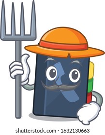 Cheerfully Farmer phone book cartoon picture with hat and tools