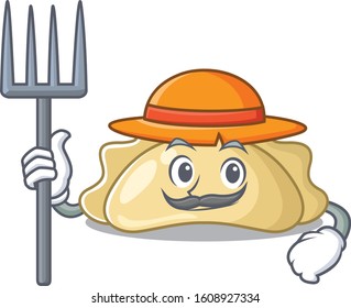 Cheerfully Farmer pierogi cartoon picture with hat and tools