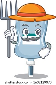 Cheerfully Farmer saline bag cartoon picture with hat and tools