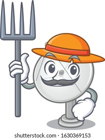 Cheerfully Farmer satellite dish cartoon picture with hat and tools