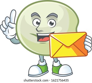 Cheerfully green hoppang mascot design with envelope