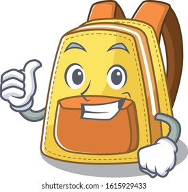 Cheerfully kids school backpack making Thumbs up gesture