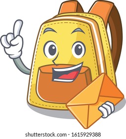 Cheerfully kids school backpack mascot design with envelope