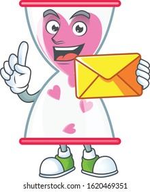 Cheerfully love clock sand mascot design with envelope