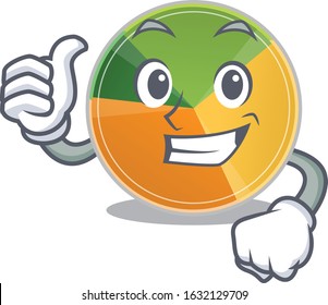 Cheerfully pie chart making Thumbs up gesture