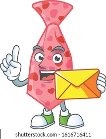 Cheerfully pink love tie mascot design with envelope