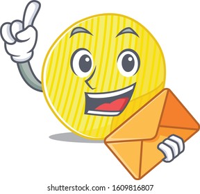 Cheerfully potato chips mascot design with envelope