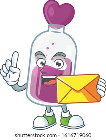 Cheerfully purple potion mascot design with envelope