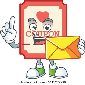 Cheerfully red love coupon mascot design with envelope