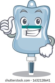 Cheerfully saline bag making Thumbs up gesture