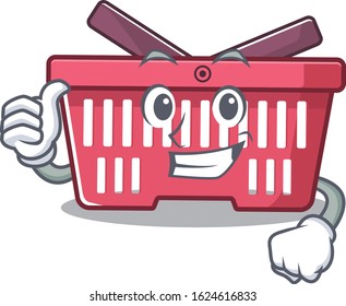Cheerfully shopping basket making Thumbs up gesture