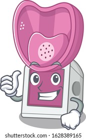 Cheerfully steam inhaler making Thumbs up gesture