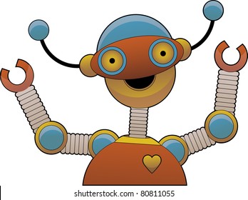 Cheering bright colorful shiny robot smiling