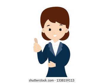 Cheering business woman holding thumbs up