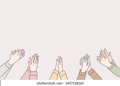 Cheering clapping hands isolated on white background. People congrats or applauding at end of performance. Hands applause for banner template, postcard or wallpaper. Cartoon flat vector illustration