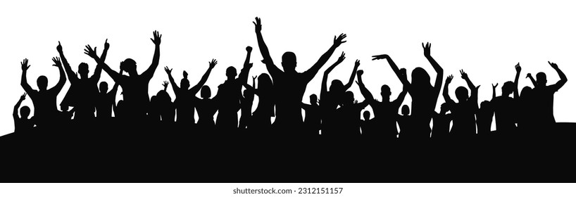 Cheering crowd at a concert. People raising hand at the concert