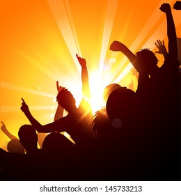 Cheering Crowd Concert Sun Stock Vector (Royalty Free) 145733213 ...