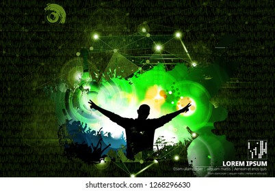Cheering crowd at concert - vector illustration