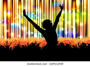 Cheering crowd at the concert - vector illustration