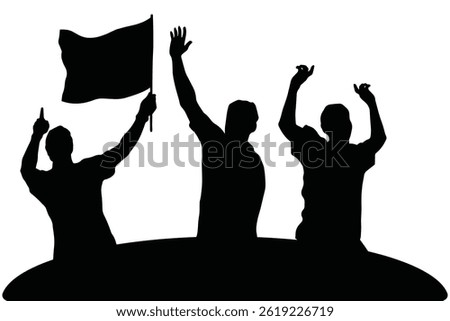 Cheering Crowd of People with Flags and Banners Silhouette Background for Sports Fans Protest and Demonstration Events