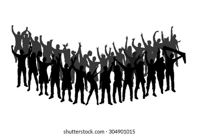 Cheering crowd silhouettes, banner for sports championships and concerts