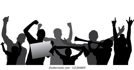 Cheering crowd or sports fans vector silhouettes. Layered - every figure is on a separate layer so can be easily adjusted to any liking. Fully editable.