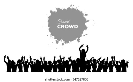 A cheering and dancing crowd of people at concert, disco, club