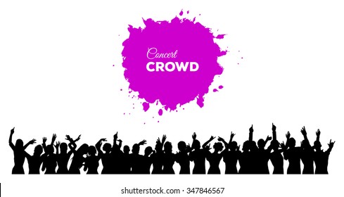 A cheering and dancing crowd of people at concert, disco, club