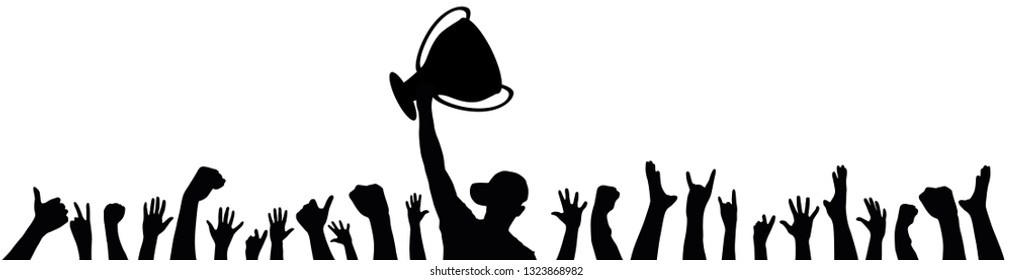 Cheering fans with the Cup winner