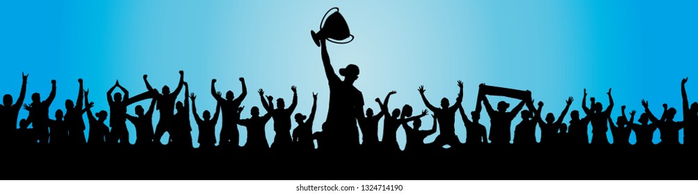 Cheering fans with the Cup winner