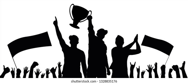 Cheering fans with the Cup winner