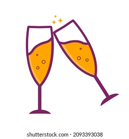Cheering glasses icon. Clinking glasses at new year party