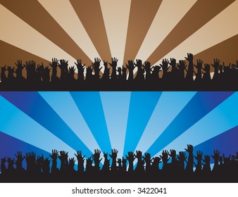 Cheering hands silhouette vector with abstract background.