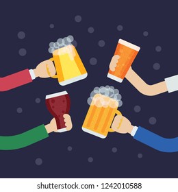 Cheering hands. Vector hands with beer glasses